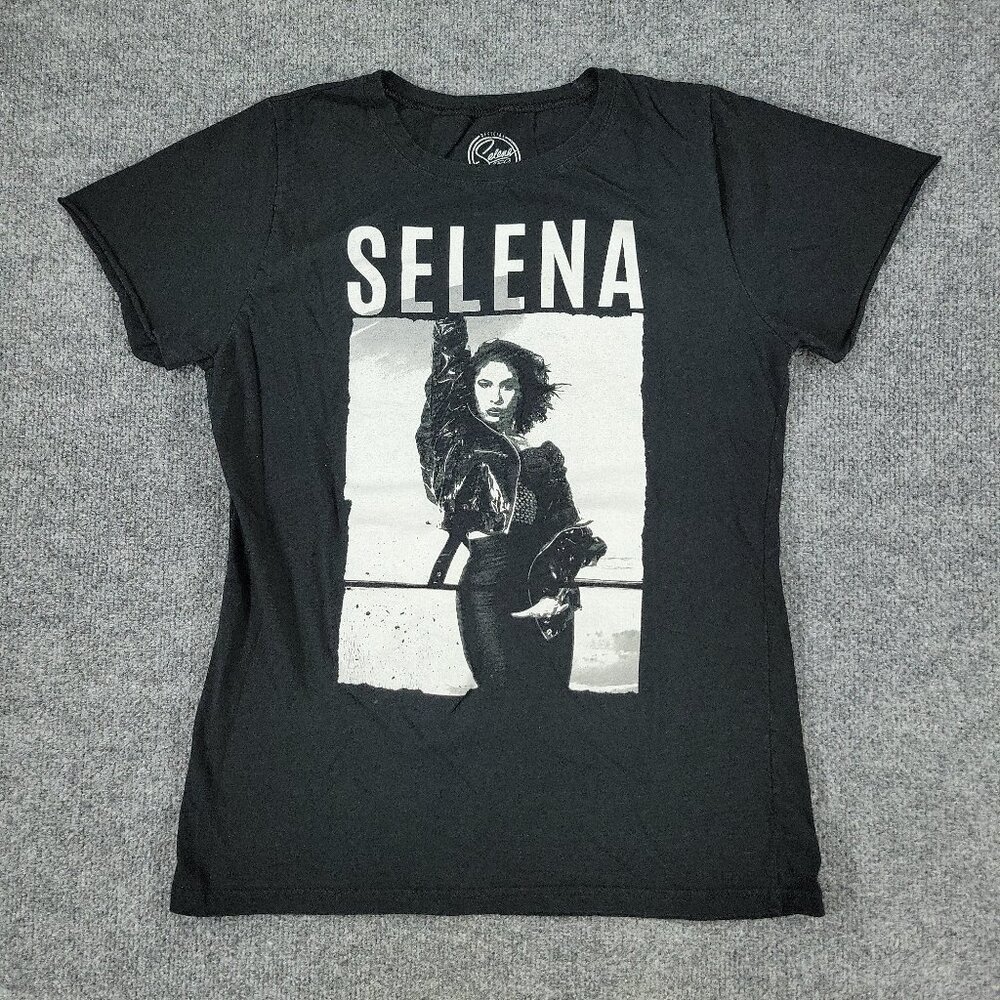 Selena Shirt Girl's 2XL Black Spell Out Graphic Tee Crew Neck Short Sleeve Top